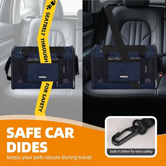 Cat Carrier Soft-Sided 18x11x11 Inch Travel Bag for Medium Cats Over 15lbs, Small Dog Carrier Crate Top Entry Breathable Mesh Puppy 12 Pounds, Pet Rabbit Carrying Cage Kennel Collapsible Navy