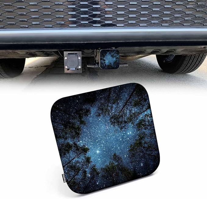 Rubber Hitch Tube Cover Night Sky, Cosmos Milky Way Jungle Trees Forest Standard 2" Trailer Hitch Receiver Covers for Man Woman, Tow Hitch Covers for Pickups Trucks Cars
