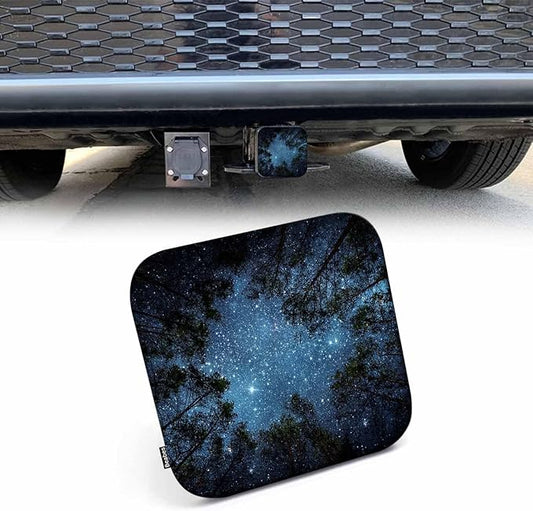 Rubber Hitch Tube Cover Night Sky, Cosmos Milky Way Jungle Trees Forest Standard 2" Trailer Hitch Receiver Covers for Man Woman, Tow Hitch Covers for Pickups Trucks Cars