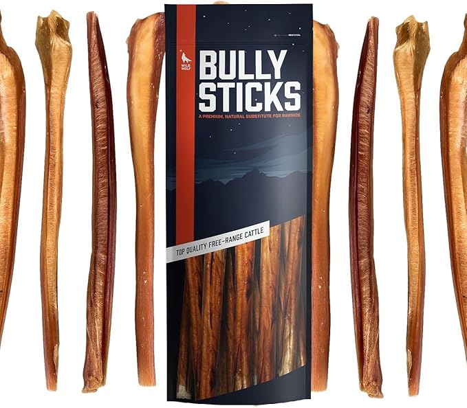 Wild Wolf 12-inch Half-Cut Bully Sticks (1 Pound/~12 Sticks) 100% Natural and Full of Nutrients - Best for Small to Medium Dogs - Natural Toothbrush - Hand-Inspected and Packed with Love in The USA