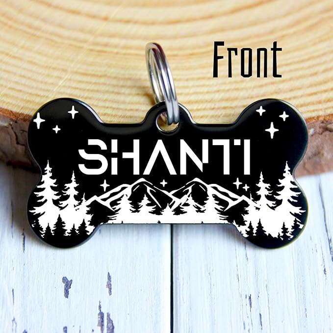 Black Bone Dog Tags and White Laser Engraved Dog Name Tag, Custom Pet ID Tag for Dogs & Cats, Personalized Dog Cat ID Tag, Cute Durable Pet Collar Name Tags