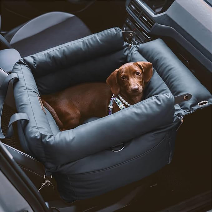 FUNNYFUZZY Dog Car Seat for Medium Sized Dogs, Waterproof 3 in 1 Soft Leather Dog Car Bed for Travel and Home,Portable and Safety,Fits Pets Up to 35 lbs(Blue)
