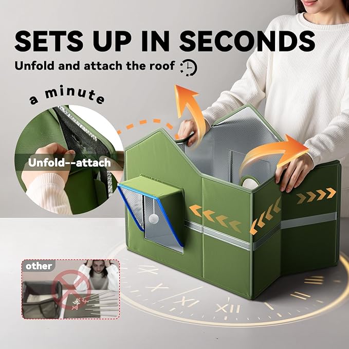 Heated Cat Shelter for Outside, Large Outdoor Cat House with Roof Window and Cozy Cushion, Weatherproof Foldable and Easy Assembly Design, Ideal for Stray and Feral Cats