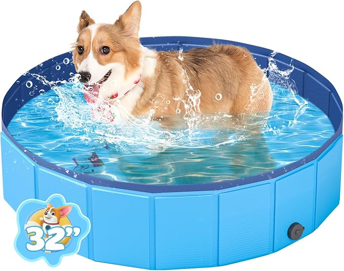 YSJILIDE Foldable Dog Pool, Portable PVC Dog Pet Swimming Pool, Collapsible Plastic Dog Bath for for Large Medium Small Dogs & Kids (S-32"x 8" Blue)