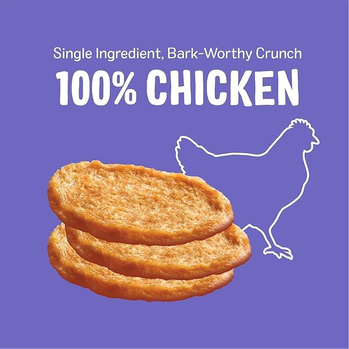 Three Dog Bakery Bark’N Crunch! Chicken Chips, Crunchy Treats for Dogs, Single Ingredient, High Protein Snacks, No Artificial Flavors or Colors, Made in The USA, 4oz.