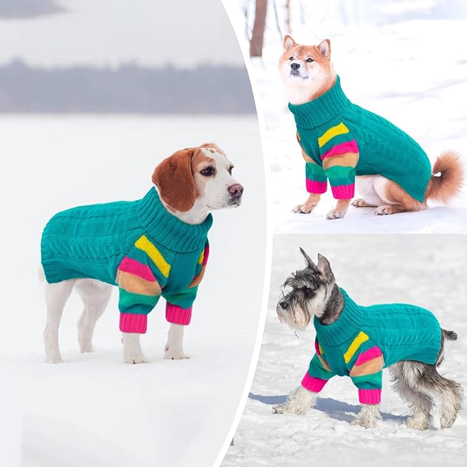 Dog Cold Sweater, Dog Sweaters Winter for Medium Dogs Girl Male, Turtleneck Warm Dogs Sweater Long Sleeve, Stretchy Christmas Doggie Sweaters Outdoor, Pet Knitwear Frenchie, Schnauzer(Green M)
