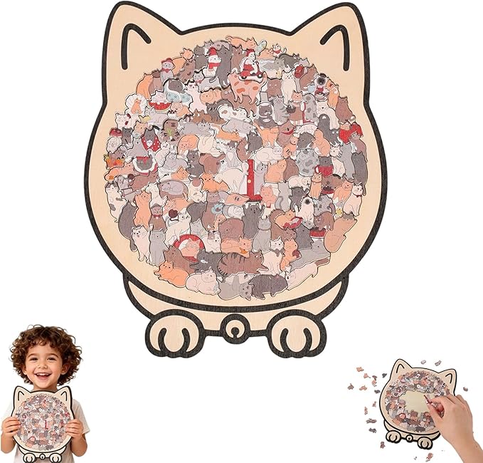 135-Piece Cat Shaped Wooden Jigsaw Puzzle, Wooden Cat Puzzle