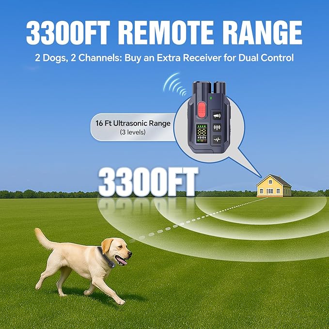 Dog Shock Collar with Remote – 3300ft Range, Waterproof & Rechargeable, Adjustable Beep, Shock, Vibration & Ultrasonic Modes, Dog Training Collar for Obedience & Behavior Control, Navy Blue