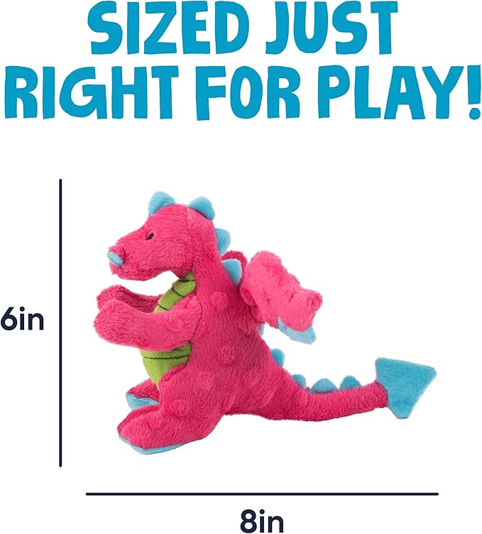 goDog Dragons Squeaky Plush Dog Toy with Chew Guard Technology, Durable Fabric & Squeaker for Active Play, Pink, Small