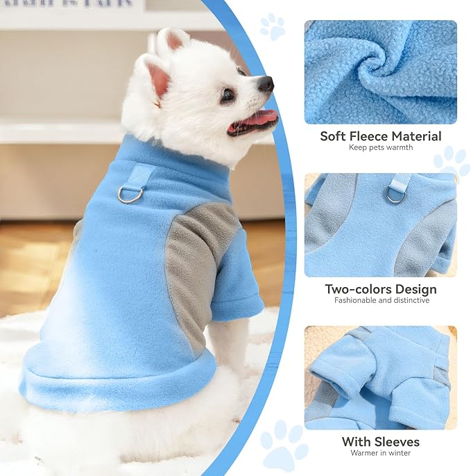 Small Dog Sweater with Leash Ring Soft Warm Fleece Fall Winter Dog Clothes Cute Cat Apparel Puppy Sweaters Classic Pullover Doggy Sweatshirts Chihuahua Costumes Cat Outfits(Blue,XXL)