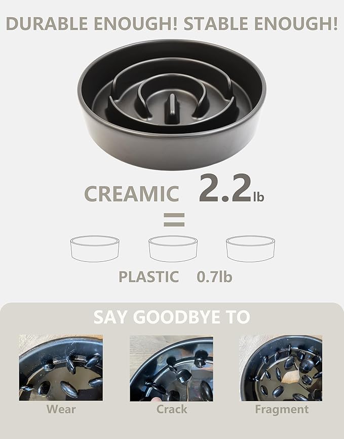 Ceramic Slow Feeder Dog Bowls Elevated, 2.0 Cups Slow Feeder for Medium and Large Dogs, Puzzle Maze Bowl to Slow Down Eating, 30oz, 8in, Black