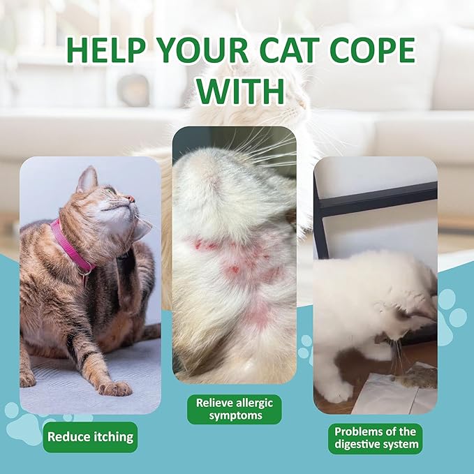 Cat Allergy Relief Chews, Skin & Immune Support for Cats - Salmon Flavor Soft Chews with Colostrum, Probiotics 300M CFU, Omega 3 - Itchy Skin & Paw Licking Remedy, 100 Count