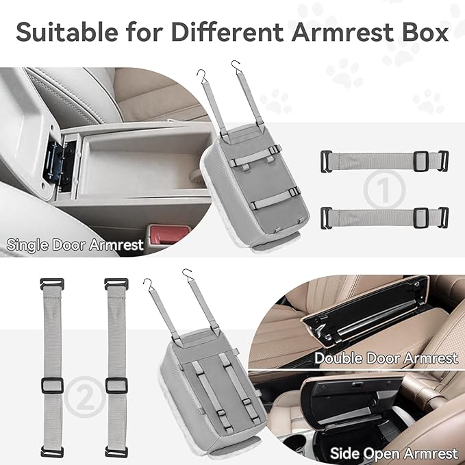 PETSFIT Console Dog Car Seat, Portable Small Dog Car Seat with Safe Protective Hooks, Luxury Dog Carseat Includes Safety Leash and Storage Pocket for Pets Up to 9 lbs (Grey)