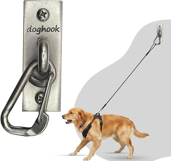 Canine Hitch- Secure Dog Leash Parking Indoor- Outdoor Wall Hook with Clip - Tie Out Stainless Steel - Practical Lead Management for Home & Business