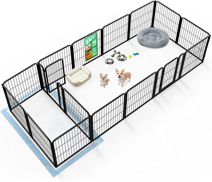 FXW Homeplus Unleashed Indoor Dog Playpen - Stress-Free and Safe Play, Heavy Duty 24 Inch 16 Panels with Connectors (Pack of 2) for Puppy and Small Dogs, Black│Patented