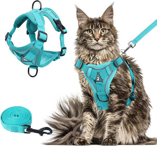 Wanheart Summer cat Chest Harness and Leash, Anti-Escape Adjustable Soft mesh cat Leash and Chest Harness Set for All Types of Cats cat Vests (Emerald, XL)