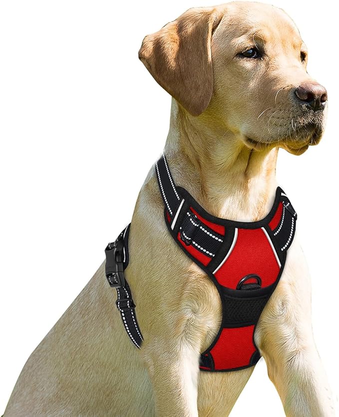 BARKBAY No Pull Dog Harness Front Clip Heavy Duty Reflective Easy Control Handle for Large Dog Walking(Red,XS)