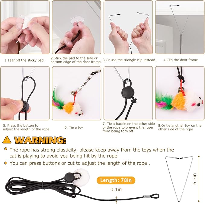 Cat Toys, 2 Pack 3 in 1 Interactive Cat Toy for Indoor Cats with Sticky Super Suction Cup Detachable 10 Pcs Replacements Feathers Balls Mice 2 Wand Hanging Door Kitten Toys