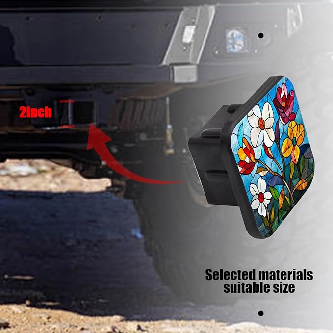 Hitch Cover Fits for 2-Inch Hitch,Colorful Stained - Glass Blooms Rubber Trailer Hitch Cover Tube Plug Insert,Car Exterior Accessories, Receiver Tube Hitch Plug