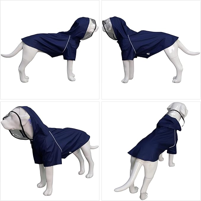 LoveLonglong Premium Waterproof Dog Raincoat with Reflective Safety Features Pet Raincoats for Large Medium Small Dogs Navy Blue M