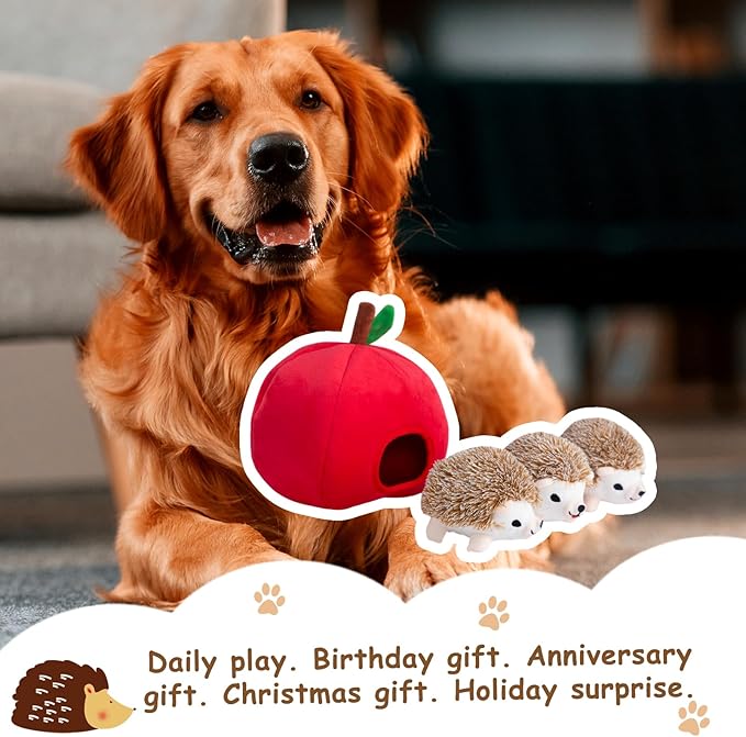 Hollypet Squeaky Dog Toy, Interactive Plush Hide and Seek Dog Toys for Small Medium Sized Dogs and Non-Aggressive Chewers, Puppy Teeth Clean Chew Toys, Hedgehog