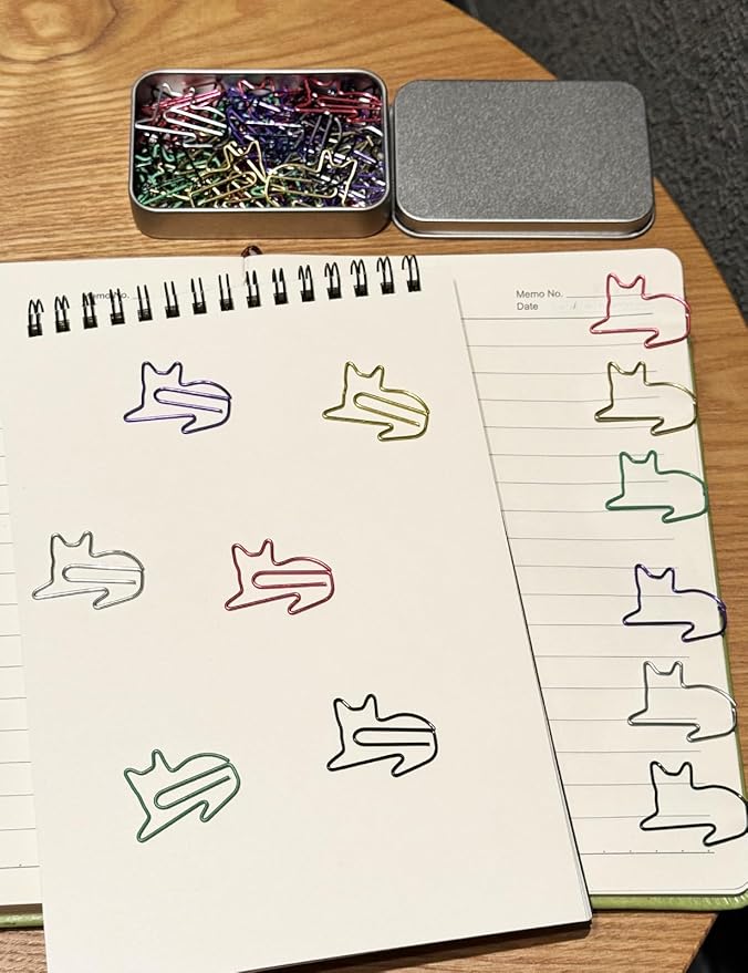 Cute Paper Clips, 60 PCS Cat Shaped Paper Clips Animal Bookmarks Clips, Assorted Colors, Fun Office Gifts for Women Men Coworkers Teachers Students Girls Boys, Christmas Gifts