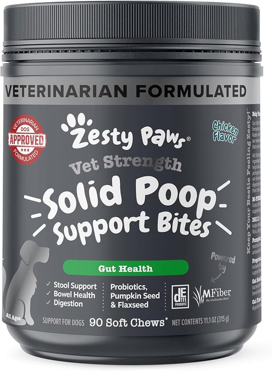 Zesty Paws Solid Poop Support Bites - Dog Stool Hardener - Pumpkin for Dogs with Prebiotics & Probiotics - Veterinarian Formulated Soft Chews - for Diarrhea Relief - 90 Ct