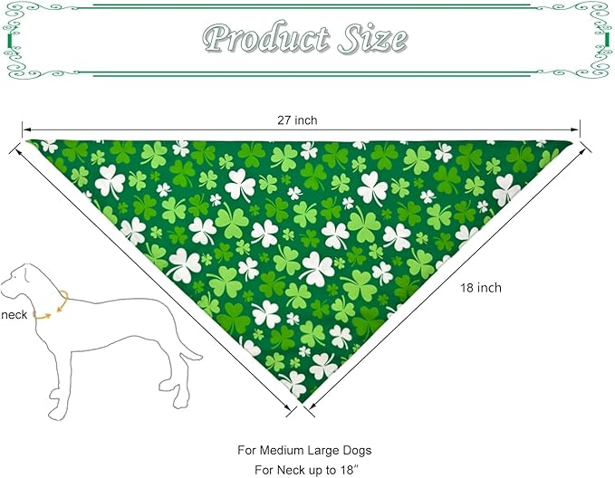St. Patrick's Day Dog Bandanas, Irish Shamrock Design Scarves, Holiday Costumes, Pet Scarves for Boys and Girls, Dog Outfit Gifts for Medium to Large Dogs (Green, 2PCS)