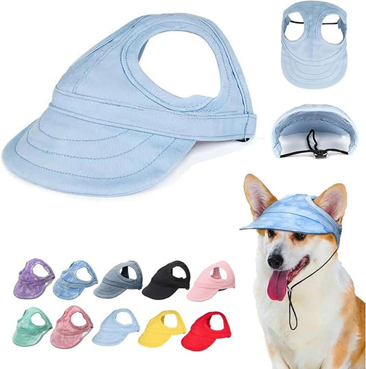 Outdoor Sun Protection Hood for Dogs, Adjustable Dog Sun Protection Baseball Hat Cap, Pet Baseball Hat Cap Visor Sunbonnet Outfit with Ear Holes for Dogs (Blue, Small)