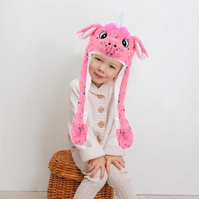 Animal Hat with Ears Moving Jumping Pop Up Beating Hat Plush Holiday Cosplay Dress Up Funny Gift for Kids