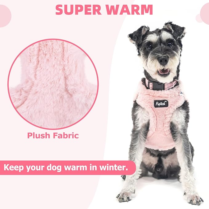 PUPTECK Adjustable Dog Harness Collar and Leash Set Step in No Pull Pet Harness for Small Medium Dogs Puppy and Cats Outdoor Walking Running, Soft Mesh Padded Reflective Vest Harnesses, Plush Pink S
