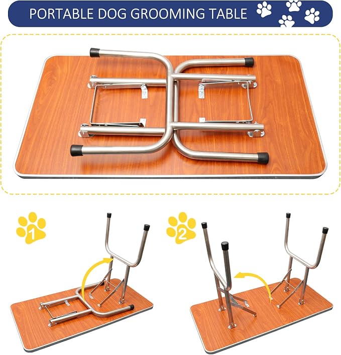 ROOMTEC 46" Dog Grooming Table,Foldable Home Pet Bathing Station with Adjustable Height Arm/Noose/Mesh Tray