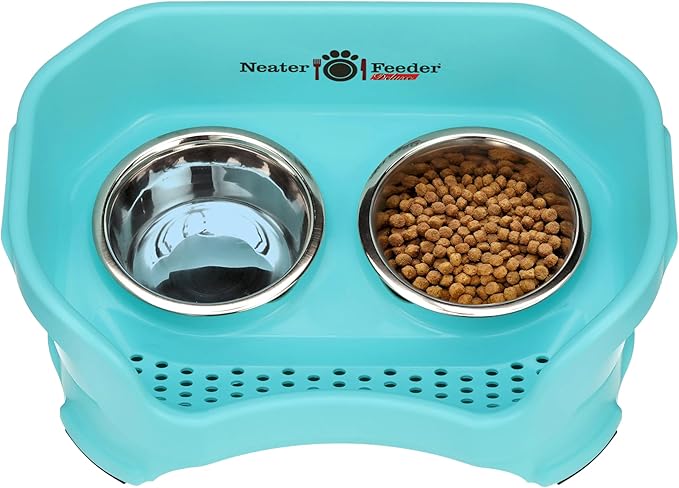 Neater Pet Brands Neater Feeder Deluxe Mess Proof Dog Bowls Elevated for Small Dogs Under 19 lbs, Made in USA, No Spill Raised Dog Food Bowl Stand Feeding Station, Food and Water Bowl Set, Aquamarine
