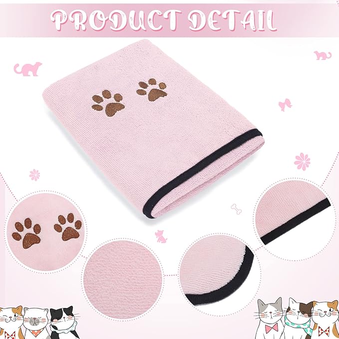 Tegeme 4 Pack Dog Towels for Drying Microfiber Soft Absorbent Pet Bath Towel Dog Drying Grooming Cloth with Embroidered Paw for Pet Cat Bathing Grooming(35 x 20 Inch,Pink)