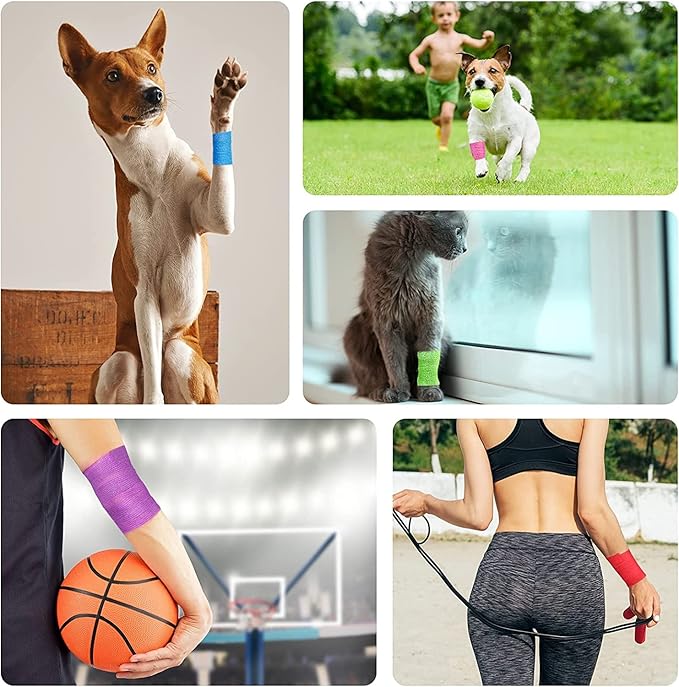 12Pack 1” x 5 Yards Self Adhesive Bandage Wrap, Elastic Self Breathable Self Adherent Wrap for Pets, Athletic Cohesive Bandage for First Aid, Sports Injury & Protection, 12Color