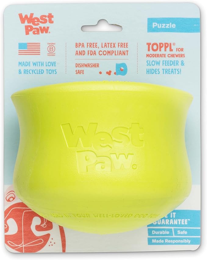 WEST PAW Zogoflex Toppl Treat Dispensing Dog Toy Puzzle – Interactive Chew Toys for Dogs – Dog Toy for Moderate Chewers, Fetch, Catch – Holds Kibble, Treats, X-Large, Granny Smith