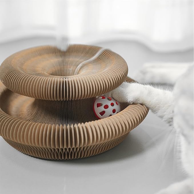 Kitty Curls Cat Toy Kurlz, Interactive Scratch Pad, Foldable Accordion,Recyclable Scratcher with Ball (Orange (Cat))