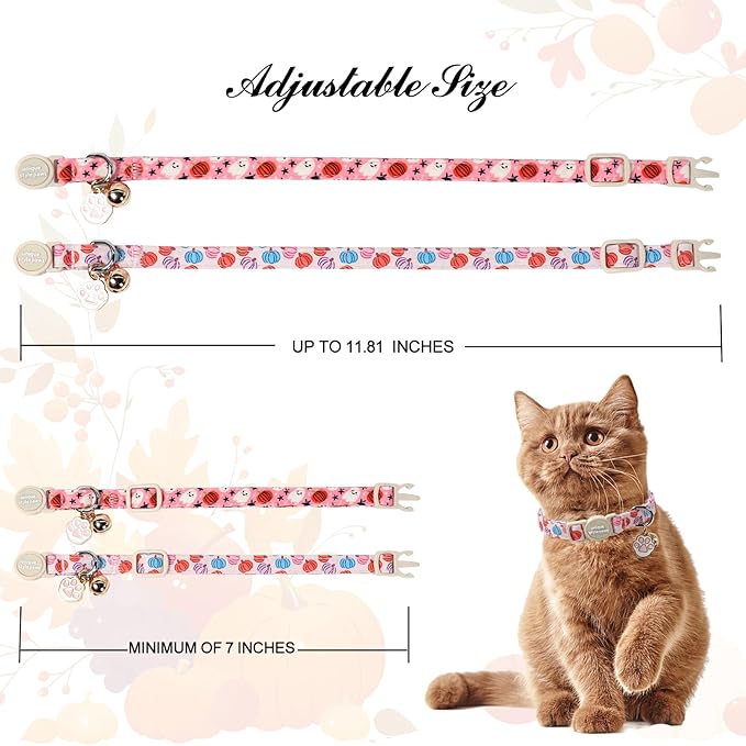 Unique Style Paws Halloween Cat Collar,Cute Cat Collars with Pumpkin Pattern,Pumpkin Kitten Collar with Breakaway Buckle,Ideal Gift for Boy Girl Cats