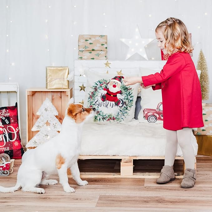 Rypet Pet Christmas Toy Dog Stuffed Squeaky Toys Puppy Durable Plush Toy Santa Dog Toys for Medium Small Dogs