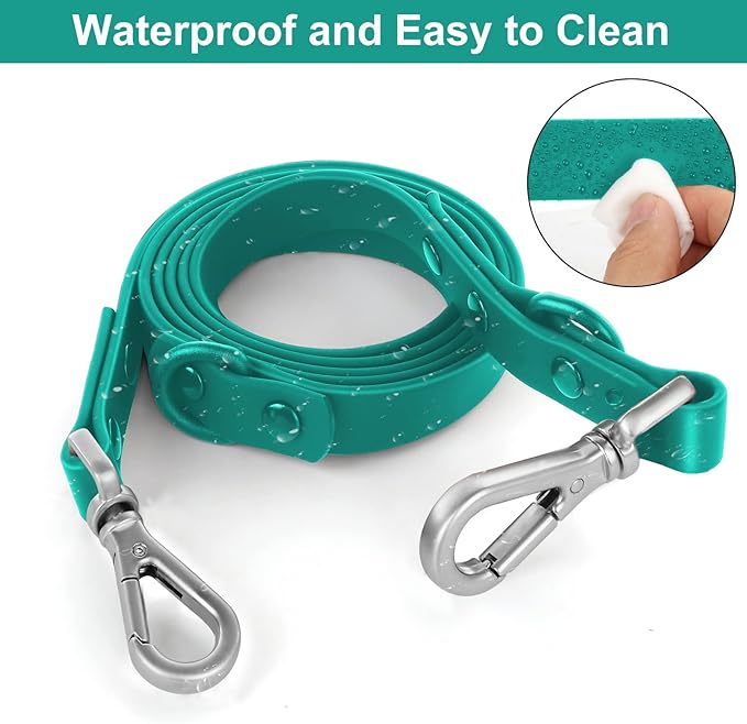 Wisedog Waterproof Dog Leash – 5ft/6ft Adjustable with 2 Hooks & Traffic Handle, Easy to Clean Double Clip Leash for Small, Medium, Large Dogs (Emerald Green,L)