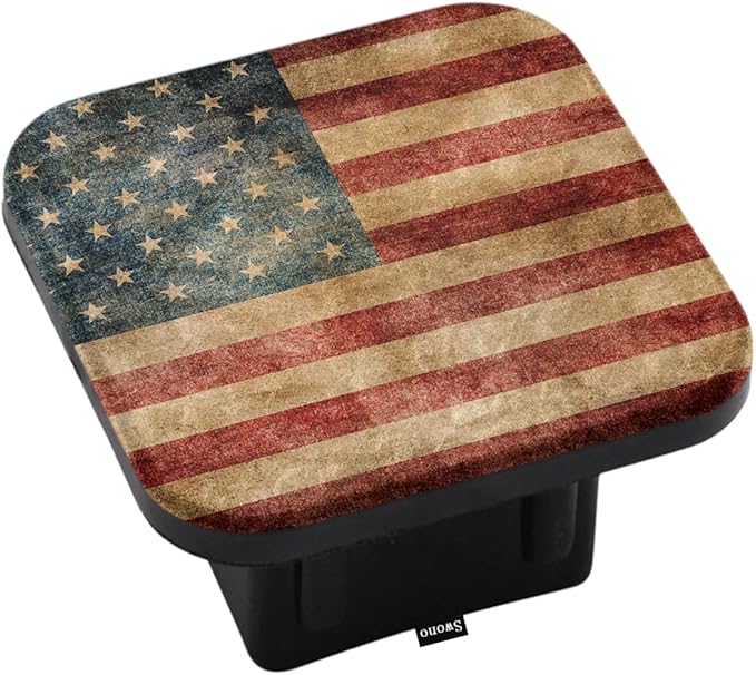 Swono American Flag Trailer Hitch Tube Cover Plug Cap, Grunge Vintage USA Flag Rubber Car Receiver Tube Hitch Plug, Heavy Truck Trailer Hitch Covers for Men Women, 2 Inches