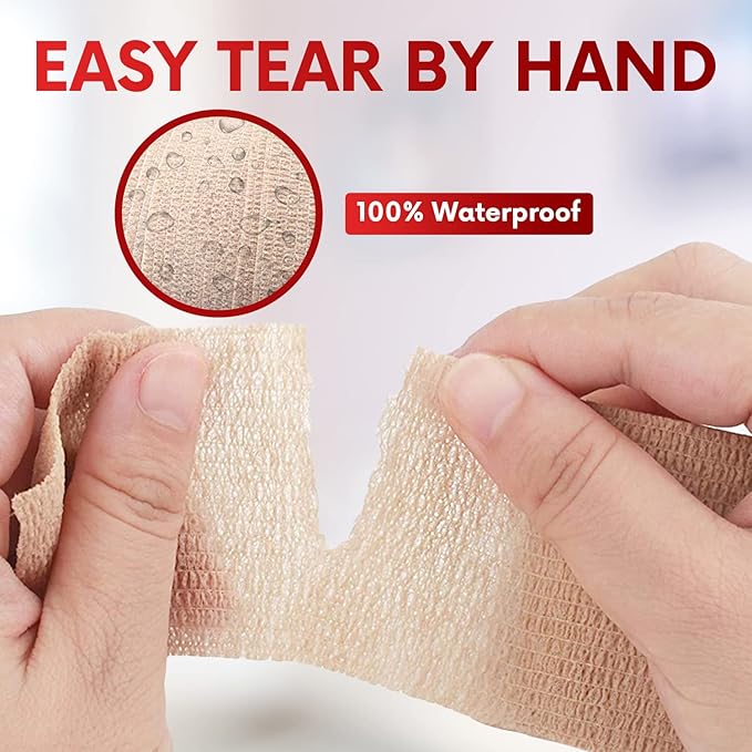 HEALQU Self Adhesive Bandage Wrap – 4" x 5 Yard, 12 Rolls Cohesive Tape for Athletic & Sports - Self Adherent Medical Tape, Flexible, Waterproof Elastic Bandages for Wrist & Ankle Vet Wrap for Dogs
