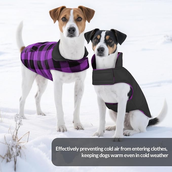 ASENKU Dog Jacket Plaid Reversible Reversible Dog Vest Waterproof Cold Winter Clothes Pet Apparel for Small Medium Large Dogs (L, Purple)