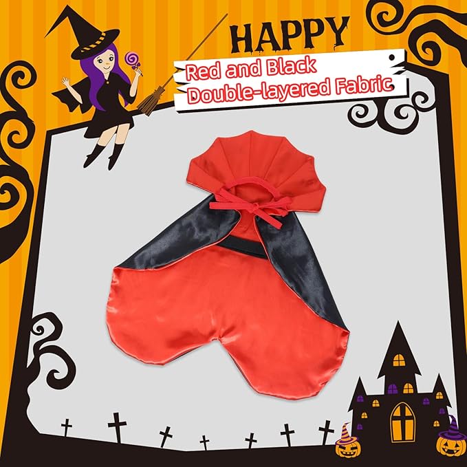 ROSAUI Halloween Pet Vampire Cape – 19.69″ Adjustable Red & Black Costume for Medium Dogs (Beagle, Shiba Inu, French Bulldog) Spooky Outfit with Stand-Up Collar (M Size)