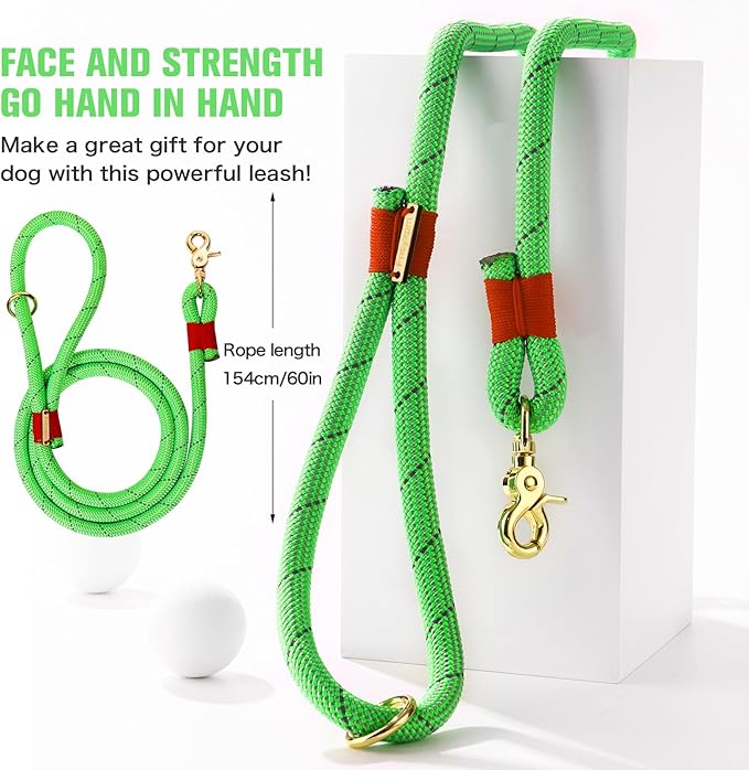 Nylon Rope Dog Leash Reflective, Handmade Braided Strong Dog Lead, Heavy Duty Rope Leash for Medium Large Dogs (5 FT - 3/5" Green)