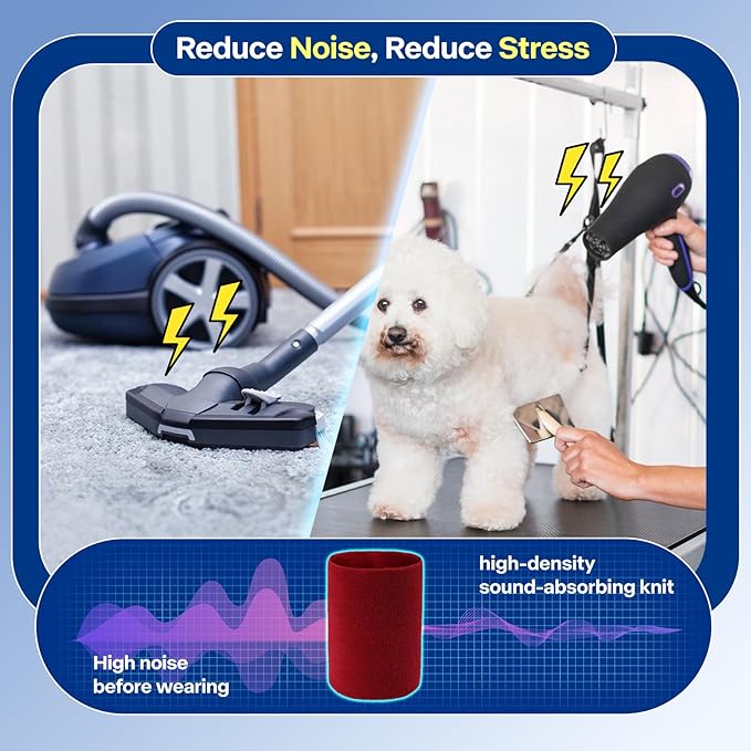 Dog & Cat Calming Band Cat Anxiety Relief Cover,Double Layer Thickened Pet Ears Elastic Neck Band Noise Cancelling Ear Muffs for Anxiety Relief/Noise Protection,Grooming,Thunder,Fireworks