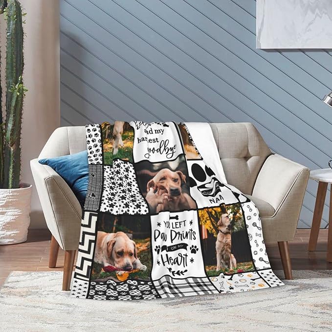 Funnylife Custom Dog Photo Memorial Blanket - 50" x 60" Personalized Loss of Dog Sympathy Gift