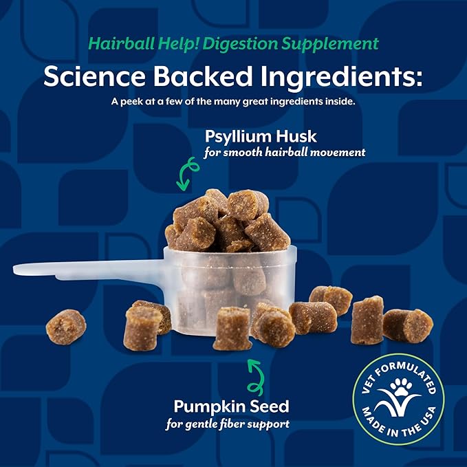 NaturVet Scoopables Hairball Aid for Cats - Helps Prevent & Eliminate Hairballs - Psyllium Husk & Pumpkin - Salmon Flavored Cat Health Supplement - Tastes Like Treats & Prevents Hairballs | 5.5oz Bag