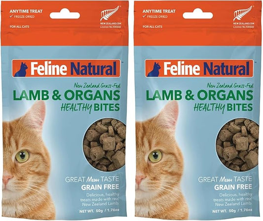 Feline Natural Freeze Dried Cat Treats – New Zealand Single-Source Protein Treats for Cats - Grain-Free Healthy Cat Snacks, Lamb Bites, 1.76oz (Pack of 2)