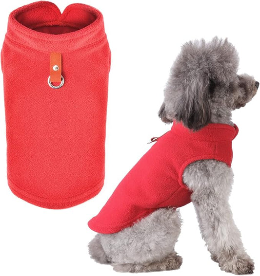 PETCARE Small Dog Sweater Cat Fleece Vest Soft Dog Jacket with Leash O-Ring Winter Warm Pet Pullover Coat Puppy Clothes for Small Dogs Cats Chihuahua Apparel Shih Tzu Costume, Red